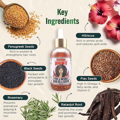 Ruby Hair Oil – Fenugreek Strengthening Serum for Dry, Damaged, Frizzy & Coarse Hair | Anti-Hair Fall | Anti-Hair Loss Hair Growth Oil Treatment | All-Natural | 2 Ounce