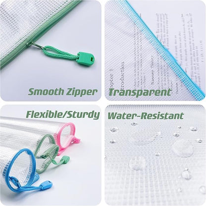 Oaimyy-16 Pcs-3"x 5"-Plastic Mesh Zipper Pouch Document Folders Bag Zipper Zip File Folders Puzzle Storage Bags for Office Supplies, Travel,Puzzles Games Organizing Storage-Multicolor