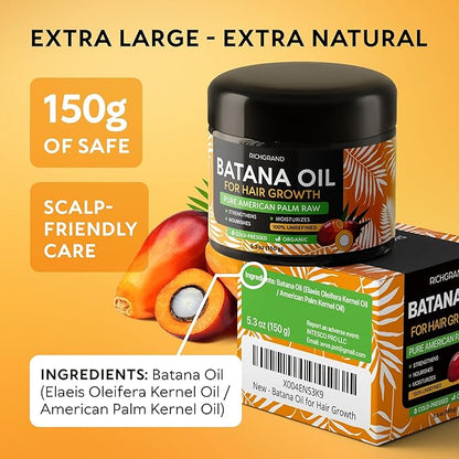 Batana Oil for Hair Growth - 100% Raw & Organic Dr Sebi Batana Oil - Cold-Pressed & Pure Unrefined Batana Hair Mask for Women & Men - Enhances Hair Thickness, Prevents Loss