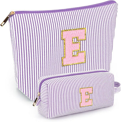 mibasies 2 PCS Initial Makeup Bags for Women: - Birthday Gifts for Teen Girls 11 12 13 14 15 16 Years Old - Preppy Trendy Stuff - Cosmetic Bag for Travel Toiletry - Purple E