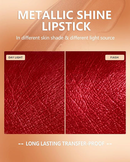 MAKI YIKA Red Lipstick for Women Metallic Lipsticks Glitter Long Lasting Lipstick No Smudge No Transfer Liquid Lip Gloss (BR20 Crushed Ruby)