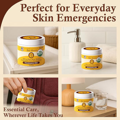 Sweet Bee Magic All In One Healing Organic Balm - Natural Skin Healing Cream, Beeswax Balm for Dry Skin, Face & Body Moisturizer - Certified Organic, All Natural Aid - 6 Jars - (2oz Each, 12oz Total)