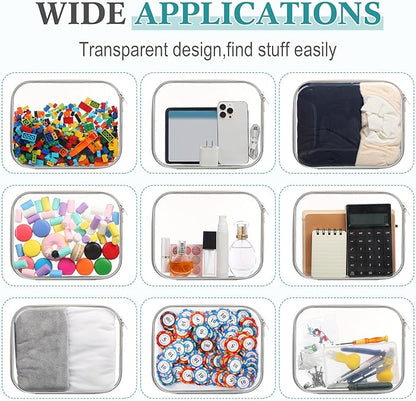 Sanwuta 6 Pcs Clear Hard Zipper Case Hard Plastic Zipper Pouches Makeup Bag Pencil Pouches Transparent Cases for Snacks Plastic Storage Organizer Box for Travel(Gray,9.84 x 7.87 x 2 Inch)