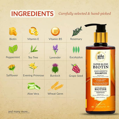 Rosemary Mint Biotin Hair Growth Shampoo for Stronger, Thicker & Longer Hairs with Vitamin E and B5 | Hair Growth Shampoo for Healthy Hairs, Contains NO SLS, NO SLES, NO PARABENS 300 mL