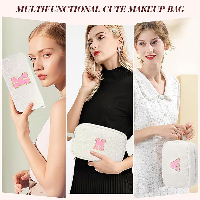 for Christmas Day Gifts, Travel Makeup Bag for Women, Initial Make Up Bag Set for 6 7 8 9 10 11 12 13 Years Old Kids Tween Girls, Large Cosmetic Skincare Bags for Birthday Gifts, White V