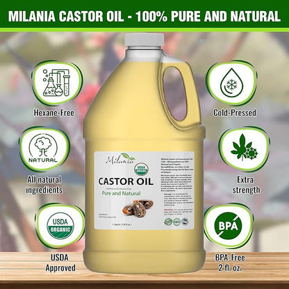 Organic Castor Oil - (1 Gallon) 100% Pure Cold-Pressed Beauty & Skincare Serum - Eyelash & Eyebrow Hair Growth Enhancer
