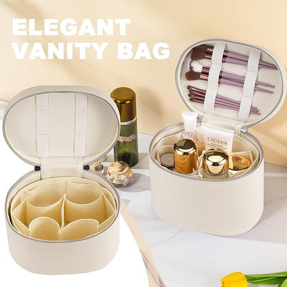 Makeup Bag Vanity Case Cosmetic Bag with Removable Divider Travel Toiletry Bag for Women Portable Make up Box Organizer, Beige