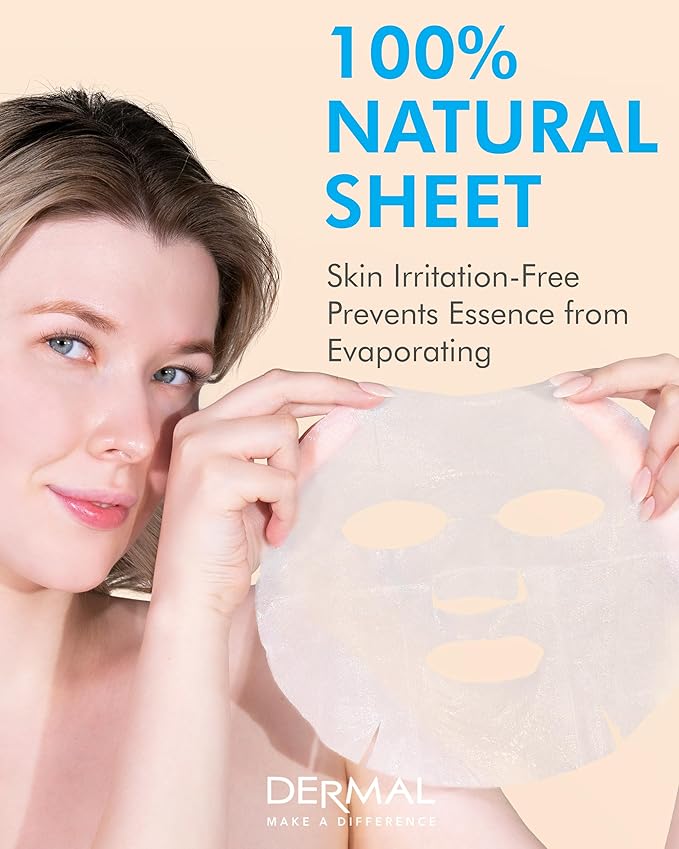 DERMAL White Collagen Essence Full Face Facial Mask Sheet 23g Pack of 10