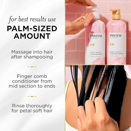 Pantene Rose Water Conditioner, Soothes, Replenishes Hydration, Safe for Color Treated Hair, Nutrient Infused with Vitamin B5 and Antioxidants, Pro-V Blends, 30.0 oz