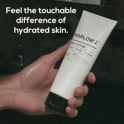 MARLOWE. No. 002 Santal Body Lotion 8 Oz, Moisturizing & Nourishing Daily Dry Skin Lotion for Men, Made with Hydrating Natural Aloe Vera, Non-Oily, Warm Amber, Sandalwood & Citron Scent, Vegan