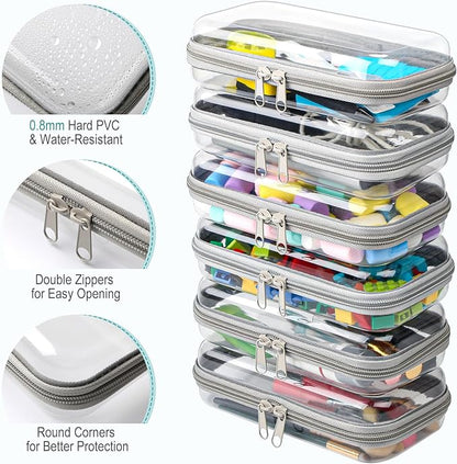 Sanwuta 6 Pcs Clear Hard Zipper Case Hard Plastic Zipper Pouches Makeup Bag Pencil Pouches Transparent Cases for Snacks Plastic Storage Organizer Box for Travel(Gray,7.48 x 3.94 x 2 Inch)