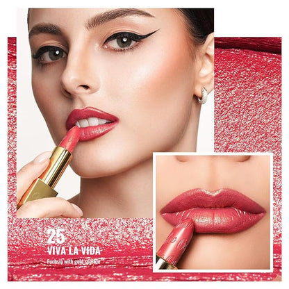 Oulac Metallic Orange & Coral Pink Lipstick Set - 2PCS Vegan Lightweight Hydrating Formula with High Impact Lip Color for Full Coverage Lip Makeup, Christmas Gifts for Women, 05+25