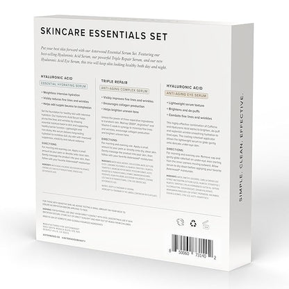 Asterwood Skin Care Set - with Hyaluronic Acid & Triple Repair Serums, Under Eye Serum - Skincare Essentials - Hydrating, Moisturzing, Anti-Aging - Fragrance-Free