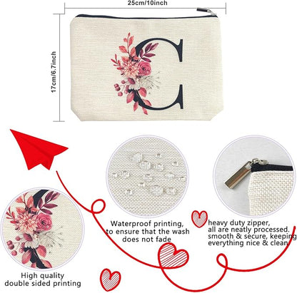 Initial A-Z Personalized Floral Makeup Bag, Monogrammed Birthday Gifts for Women Mom, Mothers Day Christmas Gift Ideas for Best Friend, Bride Bridesmaid, Her, Grandma, Small Travel Cosmetic Bag (C)