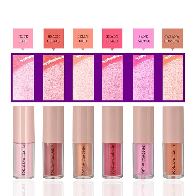 Sophia + Mabelle Hydrating Lip Oil – Lightweight, Non-Sticky & High-Shine Lip Gloss Oil – Moisturizing, Nourishing, Soothing Tinted Formula for Soft Lips – 3.7g (Juice Bar (Pinky Clear), 3.7g)