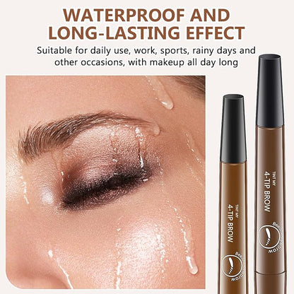 2Pcs Magic Microblading Eyebrow Pencil, 4-Tip Brow Pencil with Micro-Fork Tip, 3D Waterproof Microblading Eyebrow Pen, Eyebrow Tattoo Pen for Natural Makeup (Black)