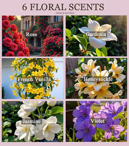 Floral Fragrance Essential Oil Set - Rose, French Vanilla, Gardenia, Honeysuckle, Jasmine, Violet 6x10ML for Diffusers, Aromatherapy, Massage, Perfume, Soap Making and Candle