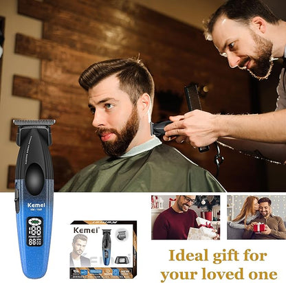 KEMEI 1669 Beard Trimmer for Men, Cordless Hair Trimmers with LED Display, 9000 RPM Hair Clippers for Barber with Charging Base, DLC Coated T-Blade