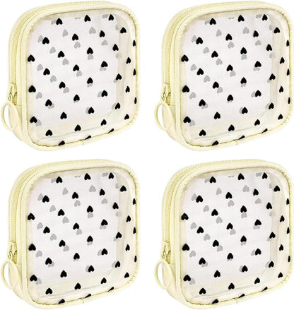 4 Pieces Mini Zipper Nylon Mesh Pouch, Mesh Cosmetic Bags Makeup Bags, Multipurpose Travel Toiletry Bags for Office Supplies and Travel Accessories (Heart Print-Beige, S)