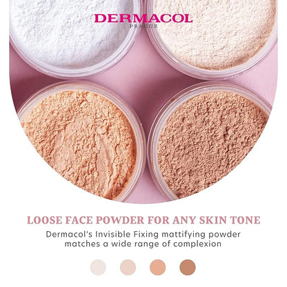 Dermacol - Invisible Fixing Face Powder, Touch-proof Translucent Setting Powder for Oily Skin & Other Skin Types, Loose Powder Makeup, Frangrance-Free Matte Powder with Powder Puff, White, 13.5 g