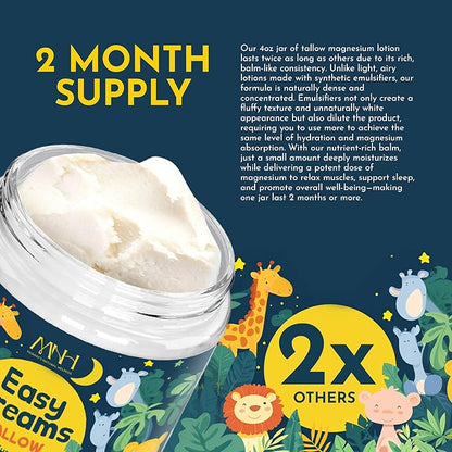 Magnesium Lotion for Kids, Tallow Based Magnesium Lotion For Sleep, Lavender Scented | No Melatonin Sleep Aid | Arnica Cream, Eczema Cream for Kids, Sudocrem | Organic, Made in USA, 2 Month Supply
