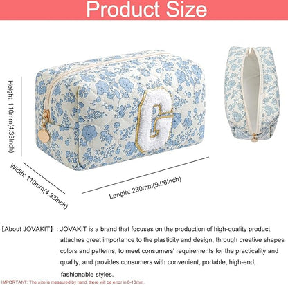 JOVAKIT Makeup Bag Cosmetic Bags for Women, Christmas Gifts for Girls Age 6-18, Alphabet Pink Floral Coquette Zipper Travel Makeup Pouch, Organizer Case Trendy Stuff (Pink+ Blue G)