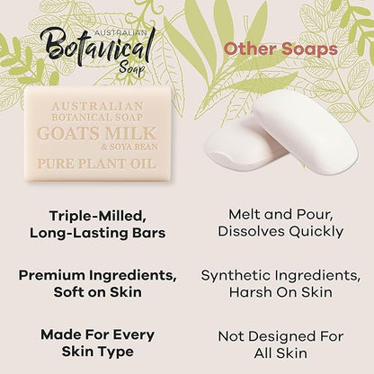 Australian Botanical Soap, Classic Goat Milk and Goat's Milk with Raspberry, 6.6 OZ, Triple Milled Bars made with a Natural Soap Base and Enriched with Organic Shea Butter, Pack of 8