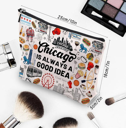 Chicago Travel Souvenirs - Cosmetic Bag, Themed Gifts for Travellers, Women & Friends