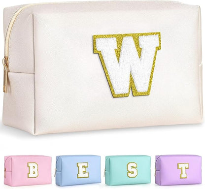 TOPEAST Initial Makeup Bags for Women, Cute Makeup Pouch, Waterproof Travel Toiletry Bag, Personalized Gifts for Girlfriend Wife on Valentine's Day Anniversary, Preppy Stuff Gift for Girl (Letter W)