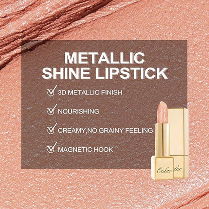 Oulac Matte Nude Peach Lipstick with Glow Metallic Finish - Vegan Lipstick for Women, Creamy Texture, Hydrating Clean Beauty Formula, High-End Magnetic Hook Design, GM06 Hugs