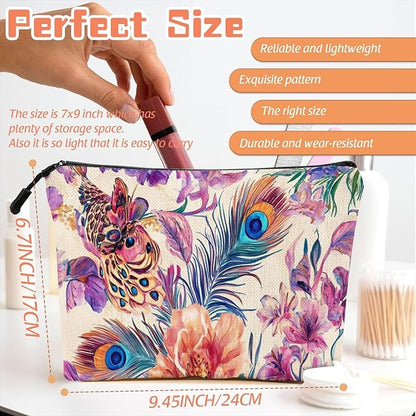 Cosmetic Bags Travel Makeup Toilet Case Waterproof Pouch for Women Girls 6.7X9.45inches - Gorgeous Floral - Peacock Tapestry