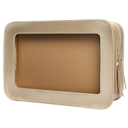 LETGO Clear Makeup Bags, TSA Approved Toiletry Bag with Zipper, Clear Makeup Organizer Fit Carry-on Travel Essentials,Clear Cosmetic Bags for Women Men (C-Gold)
