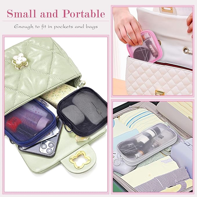 4 Pieces Mini Zipper Nylon Mesh Pouch, Mesh Cosmetic Bags Makeup Bags, Multipurpose Travel Toiletry Bags for Office Supplies and Travel Accessories (Green, S)