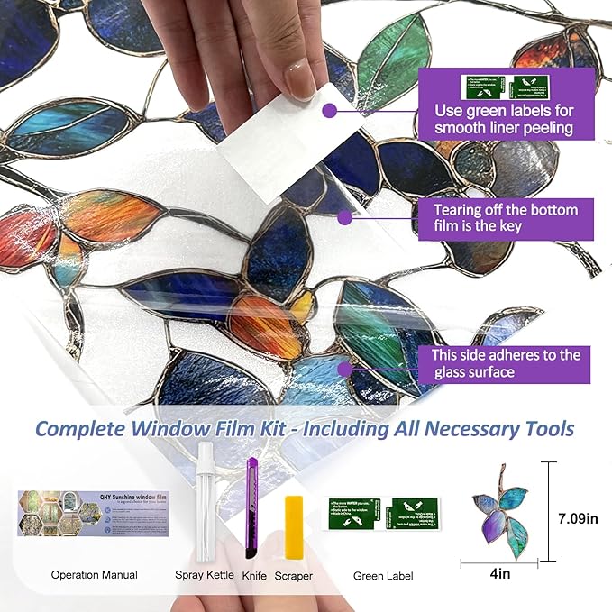 Window Privacy Film Stained Glass Window Film Frosted Window Film Window clings Non-Adhesive Reusable Decorative for Home Removable (Purple Frosted, 17.5 X 78.7 in)