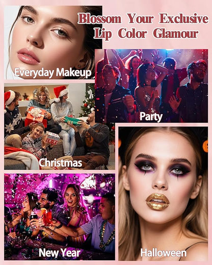 Metallic Rose Color Changing Shimmer Lipstick for Women,3D Shine High Impact Long Lasting Hydrating Transfer Proof Lipstick,Creamy Matte Non Sticky Plumping Lip Gloss,Full Coverage Lip Color Makeup 04