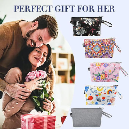 Gloppie Small Makeup Bag Cosmetic Bag for Purse Cute Makeup Pouch White
