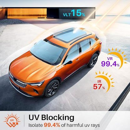 Car Window Tint 15% VLT, 15 Percent Nano Ceramic Window Roll 24" Inch x 25'Ft, Automotive Car Tint for Privacy Sun & Glare Protection UV Heat Blocking, Scratch Resistant 5-Layer