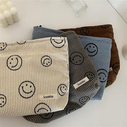 Cosmetic Bags for Women - Corduroy Cosmetic Bag Aesthetic Women Handbags Purses Smile Dots Makeup Organizer Storage Makeup Bag Girls Case Bags (A-Pink)