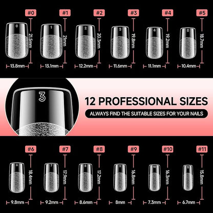 UNA GELLA Short Square Gel Nail Tips 600Pcs, Square Press on Nails Pre Etched Full Cover Soft Gel Nail Tips No C Curve For Women Girl DIY French & Chrome Style Salon At Home 12 Sizes