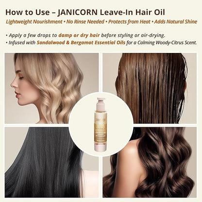 Leave-In Hair Oil – Lightweight Hydrating Blend with Jojoba & Argan Oils for Smoothness, Shine & Frizz Control, Sandalwood & Bergamot Aroma, for Fine or Frizz-Prone Hair, 3.4 fl oz / 100 ml