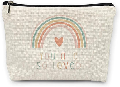 huester Boho You Are So Loved Rainbow Gifts Makeup Bag, Rainbow Kids Toiletry Brite Cosmetic Bag Travel Makeup Make Up Bags Pouch Gifts For Makeup Mom Women Girls