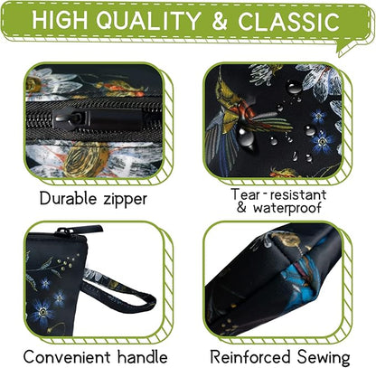 Gloppie Makeup Bag Small Cosmetic Bag for Purse Zipper Makeup Pouch Travel Essentials Hummingbird Daisy