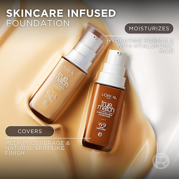 L'Oreal Paris True Match Super-Blendable Foundation, Medium Coverage Liquid Foundation Makeup, C4, Light Medium, 1 Fl Oz