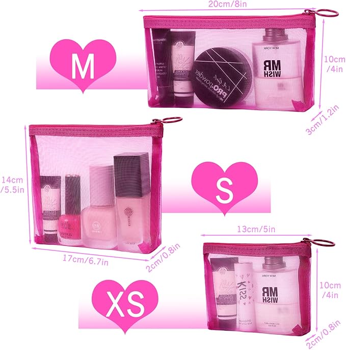 8 Pack Mini Zipper Mesh Makeup Bags, Nylon Cosmetic Bags Toiletry Purse Travel Organizer Bags Inside Bag for Office Travel Organization (Widened-Multicolor, M)