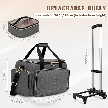 LUXJA Rolling Makeup Case with 3 Removable Pouches and 1 Makeup Brush Bag, Large Makeup Bag Cosmetic Bag with Detachable Dolly (Patented), Gray