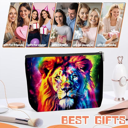 Makeup Bag Travel Cosmetic Bags Small Makeup Case Waterproof Zipper Pouch for Women Girls 7X9inches - Fantasy - Style Lion Portrait in Vivid Colors