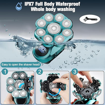 9D Electric Head Shaver for Bald Men, Upgraded 5-in-1 Waterproof Wet/Dry Grooming Kit Electric Shaver for Men, Cordless Rechargeable Bald Head Razor for Home&Travel
