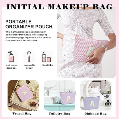 Initial Makeup Bag Set - Cute Pink Stuff for Women, Makeup Pouch Cosmetic Bag, Travel Essentials Toiletry Bag, Birthday Christmas Gifts for Women, Light Pink K
