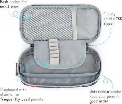 mibasies Boys Pencil Case for Kids, Multi-Slot Pencil Pouch, Galaxy LightGray