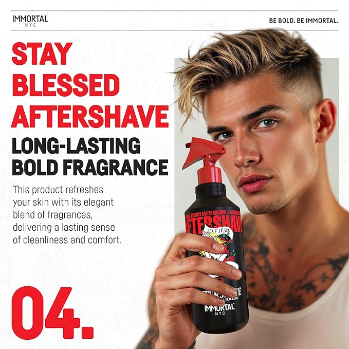 Immortal NYC Stay Blessed 04, After Shave Spray, Body/Face, Men's Cologne, 17 oz, Exclusive Barbers, Softens Skin, Refreshes, Disinfects and Relieves Face and Skin, Moisturizing Formula After Shaving